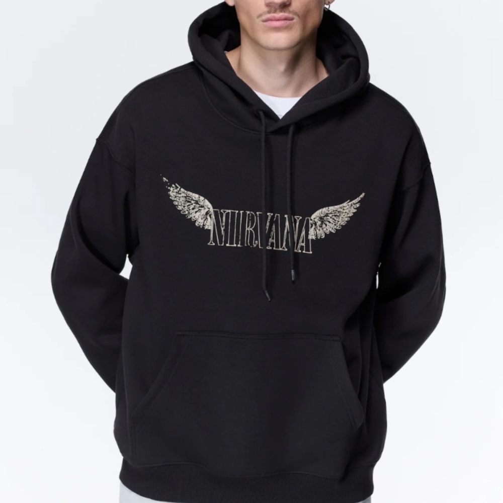 H&M NIRVANA Black Hoodie with Winged Logo